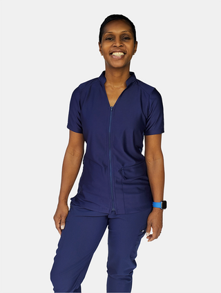 Angelica Zip Three-Pocket Scrub Top
