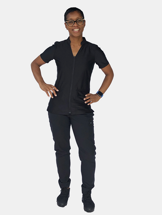 Angelica Zip Three-Pocket Scrub Top