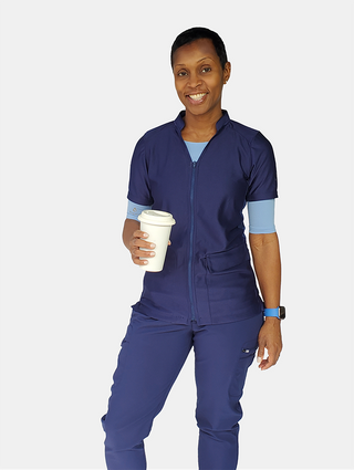 Angelica Zip Three-Pocket Scrub Top