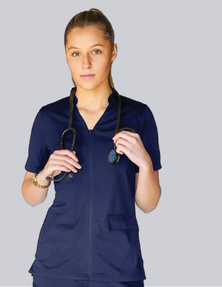 Angelica Zip Three-Pocket Scrub Top