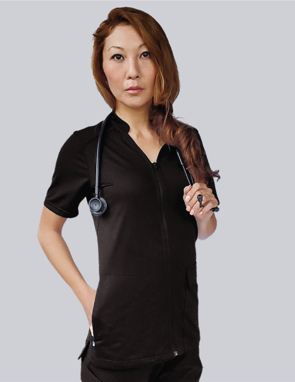 Women's Angelica Zip Three-Pocket Scrub Top - Ultimate Black