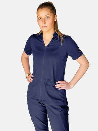 Angelica Zip Three-Pocket Scrub Top