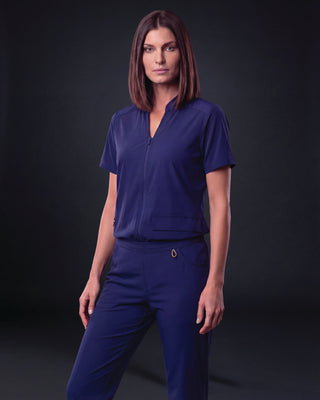 Angelica Zip Three-Pocket Scrub Top