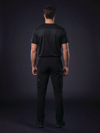 Kyur men's Ultimate Black scrub top and pants, back view